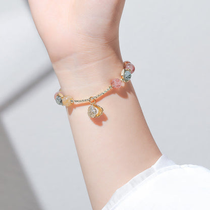 Buddha Stones Natural Colorful Rutilated Quartz Shell Protection Bead Bracelet