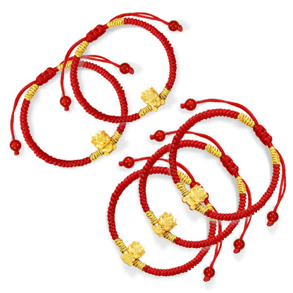 Buddha Stones 999 Sterling Silver Year of the Dragon Copper Coin Fortune Dragon Fu Character Luck Handcrafted Red String Braided Bracelet (Extra 30% Off | USE CODE: FS30)