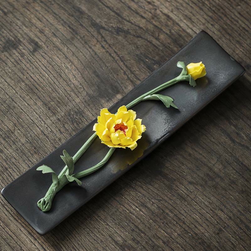 Buddha Stones Lotus Peony Rose Flower Ceramic Spiritual Incense Burner