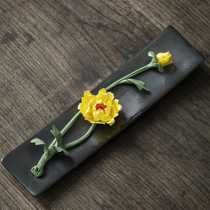 Buddha Stones Lotus Peony Rose Flower Ceramic Spiritual Incense Burner