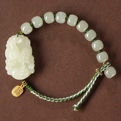 Buddha Stones 925 Sterling Silver Chinese Zodiac Hetian Jade Happiness Luck String Bracelet