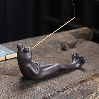 Buddha Stones Meditation Frog Ceramic Spiritual Healing Incense Burner