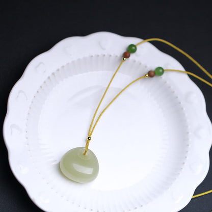 Buddha Stones Natural Hetian Jade Small Bag Pattern Prosperity String Necklace Pendant