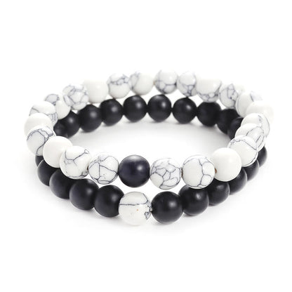Buddha Stones 2pcs Natural Frosted Stone White Turquoise Bead Couple Bracelet