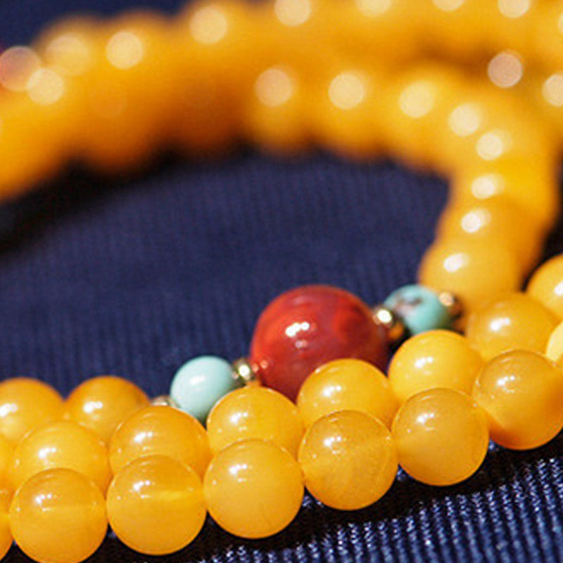 Buddha Stones Amber Healing Balance Necklace Flower Charm Bracelet