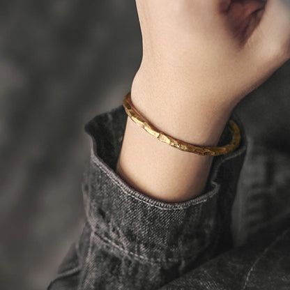 Buddha Stones Tibetan Bump Texture Copper Luck Cuff Bracelet Bangle