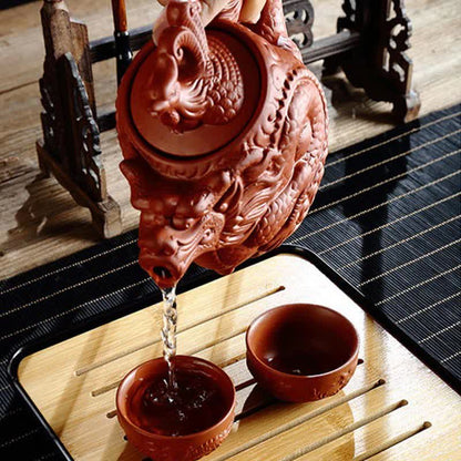 Buddha Stones Vintage Dragon Phoenix Ceramic Teapot