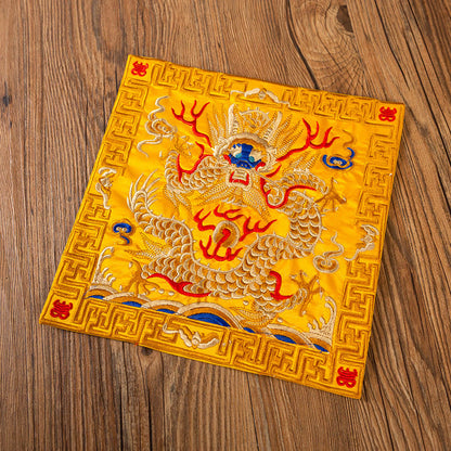 Buddha Stones Phoenix Dragon Kirin Embroidery Cup Mat Pad Tea Cup Coaster Kung Fu Tea Mat