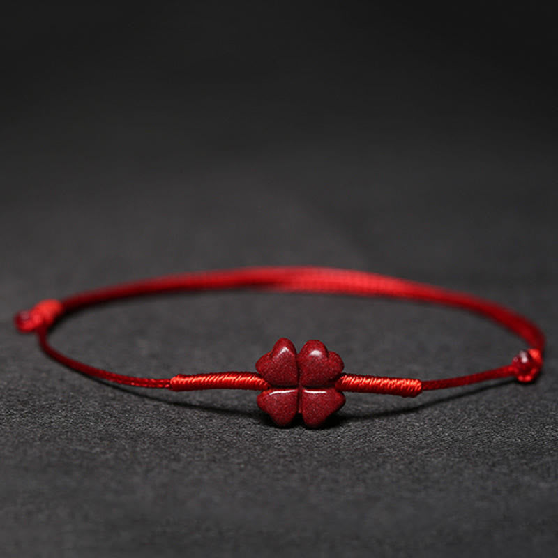 Buddha Stones Handmade Plum Blossom Four Leaf Clover PiXiu Lotus Koi Fish Cinnabar Blessing Braid Bracelet