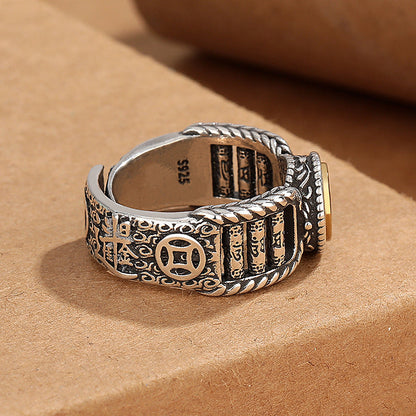 Buddha Stones Tibetan Om Mani Padme Hum Carved Design Copper Coin Purity Rotatable Ring