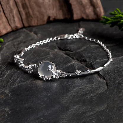 Buddha Stones "Sending Grace and Harmony"Plum Blossom Chalcedony Bracelet Includes Gift Message Card