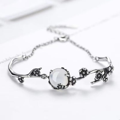 Buddha Stones "Sending Grace and Harmony"Plum Blossom Chalcedony Bracelet Includes Gift Message Card