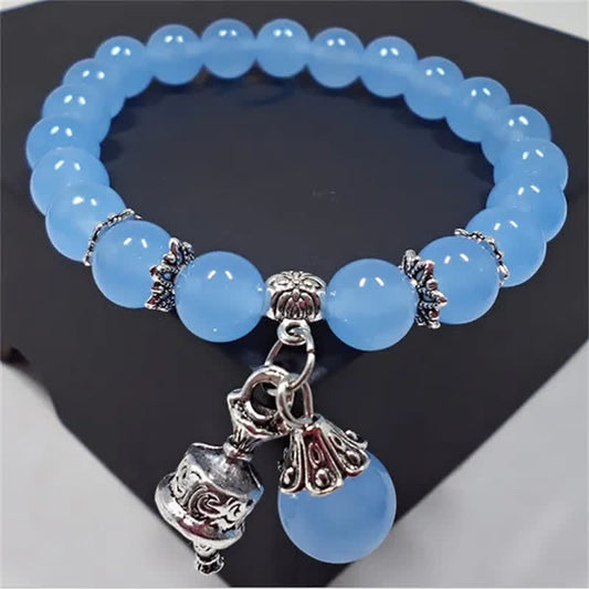 Buddha Stones Vintage Crystal Chalcedony Stone Energy Beaded Bell Charm Bracelet