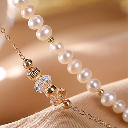 Buddha Stones 925 Sterling Silver Plated 14k Gold Natural Pearl Crystal Healing Double Layer Bracelet