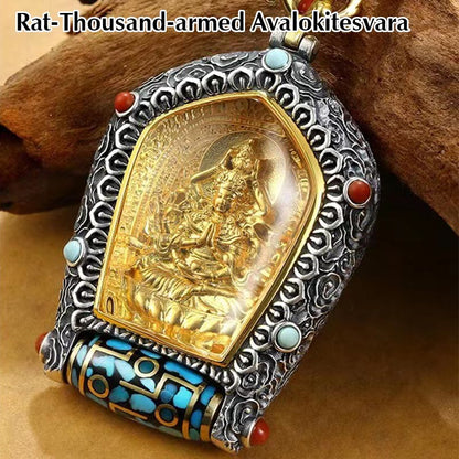 Buddha Stones Tibet Chinese Zodiac Natal Buddha Thangka Prosperity Rotatable Dzi Bead Necklace Pendant