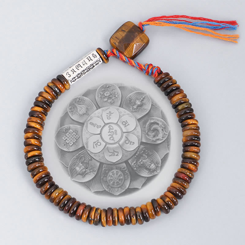 Buddha Stones Tibetan Tiger Eye Om Mani Padme Hum Protection Power Bracelet