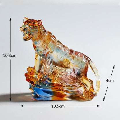 Buddha Stones Handmade Liuli Crystal Tiger Art Piece Protection Home Decoration