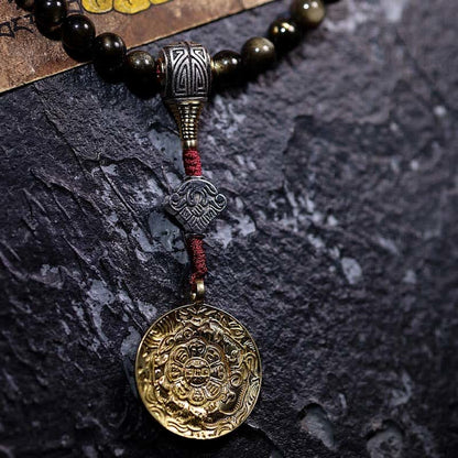 Buddha Stones 108 Mala Beads Gold Sheen Obsidian Tiger Eye Eagle's Eye Stone Wealth Bracelet