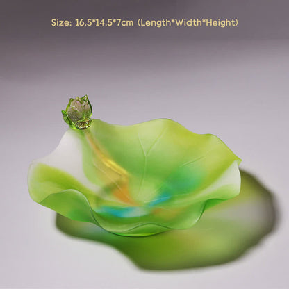 Buddha Stones Feng Shui Lotus Handmade Liuli Crystal Art Piece Home Office Offering Decoration