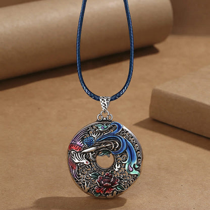 Buddha Stones Phoenix Peony Flower Luck Protection Necklace Pendant