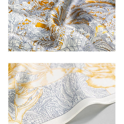 Buddha Stones Jungle Oil Painting Auspicious Clouds 100% Mulberry Silk Scarf Premium Grade 6A Double-sided Silk Neck Scarf