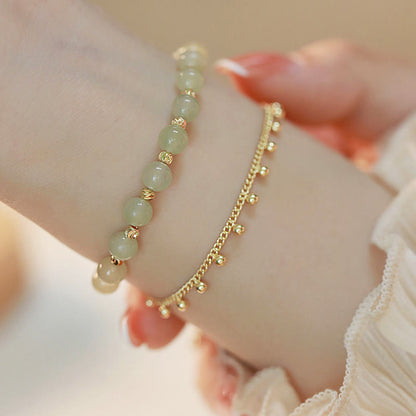Buddha Stones 14K Gold Plated 2 Layers Hetian Jade Bead Luck Prosperity Bracelet