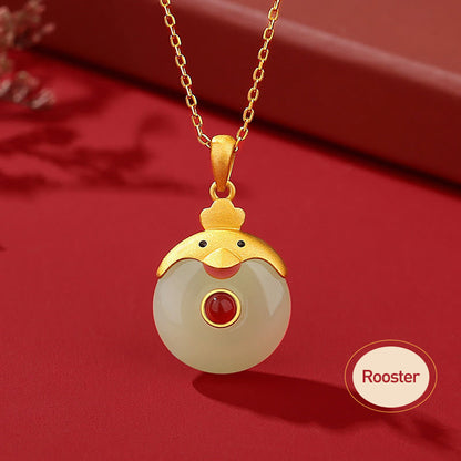 Buddha Stones 925 Sterling Silver Hetian Jade Chinese Zodiac Year of the Dragon Red Agate Luck Protection Necklace Pendant