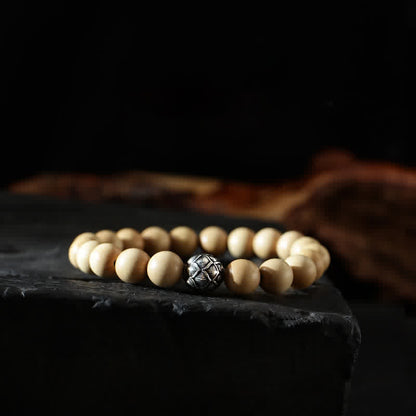 Buddha Stones Tibet Peach Wood Lotus Cinnabar Bagua Yin Yang Luck Wealth Bracelet