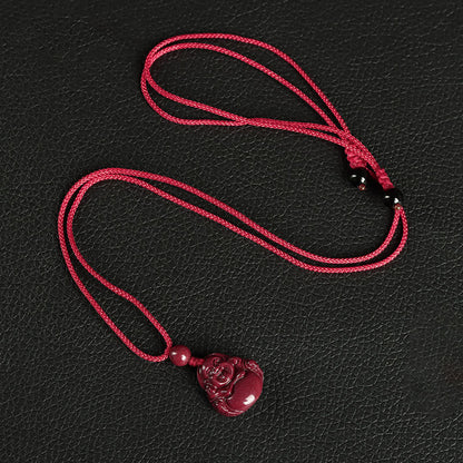 Buddha Stones Laughing Buddha Cinnabar Blessing Necklace Pendant Phone Hanging Decoration Key Chain