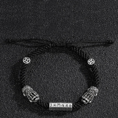 Buddha Stones Double PiXiu Feng Shui Copper Coin Om Mani Padme Hum String Bracelet