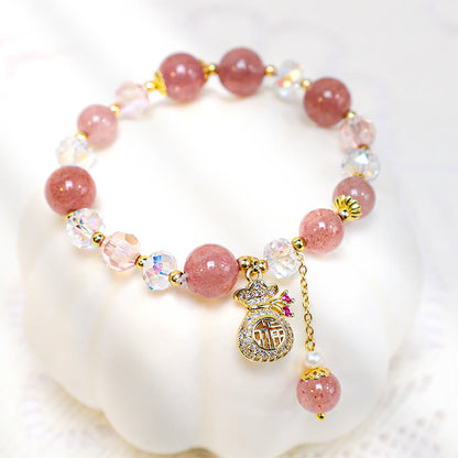 Buddha Stones "Wishing Love and Sweet Blessings"Strawberry Quartz Bracelet Includes Gift Message Card