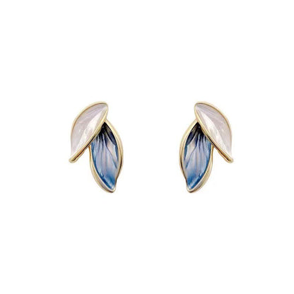 Buddha Stones Leaf Design Luck Stud Earrings