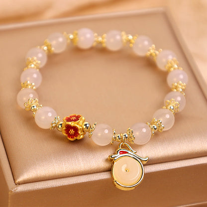 Buddha Stones Year of the Dragon White Agate Green Aventurine Peace Buckle Luck Bracelet (Extra 30% Off | USE CODE: FS30)
