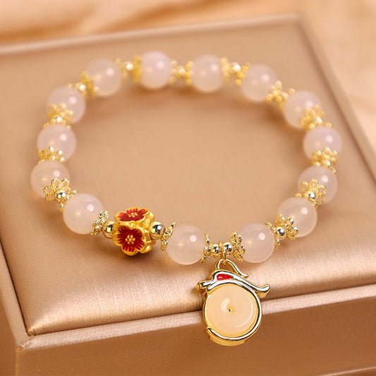 Buddha Stones Year of the Dragon White Agate Green Aventurine Peace Buckle Luck Bracelet (Extra 30% Off | USE CODE: FS30)