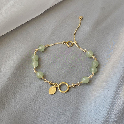 Buddha Stones 14k Gold Plated Hetian Jade Beaded Prosperity Chain Bracelet