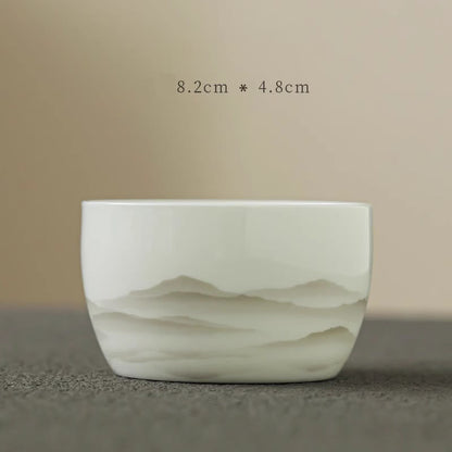 Buddha Stones Vintage Ink Painting Mountain White Porcelain Ceramic Gaiwan Sancai Teacup Kung Fu Tea Cup And Saucer With Lid Tea Utensil Teapot