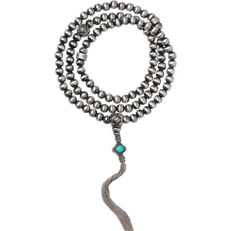 Buddha Stones 108 Mala Beads 925 Sterling Silver Red Agate Turquoise Confidence Charm Bracelet