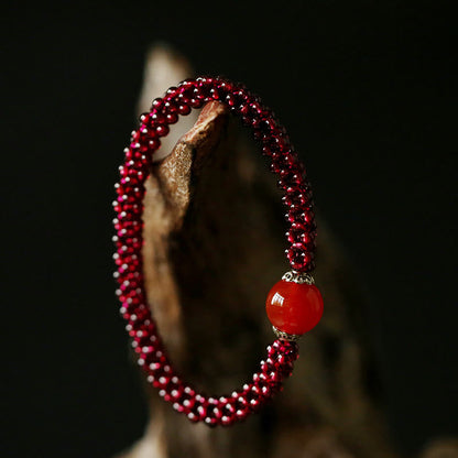 Buddha Stones Natural Garnet Pink Crystal Red Agate Amazonite Bead Protection Bracelet