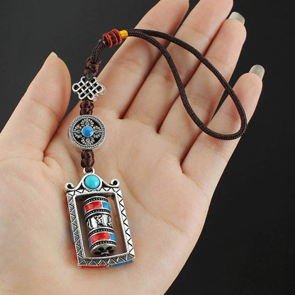 Buddha Stones Six True Words Prayer Wheel Rotation Knot Blessing Keychain Decoration