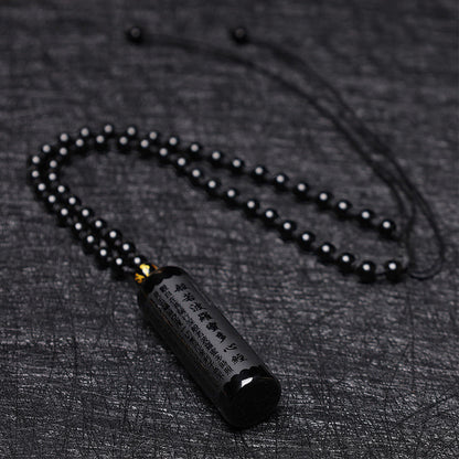 Buddha Stones Natural Black Obsidian Heart Sutra Purification Necklace Pendant