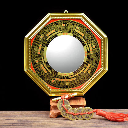 Buddha Stones Feng Shui Bagua Map Five-Emperor Coins Gourd Balance Living Room Energy Map Mirror