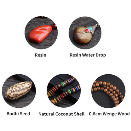 Buddha Stones Tibetan Wenge Wood Bodhi Seed Agate Balance Peace Necklace Pendant