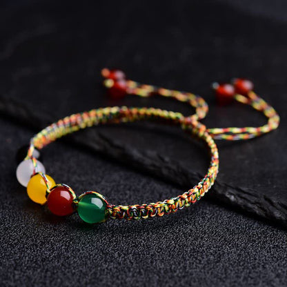 Buddha Stones Colorful Agate Metal Wood Water Fire Earth Five Elements String Bracelet