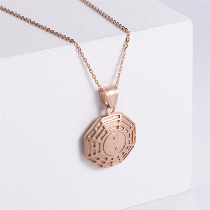Buddha Stones Bagua Yin Yang Titanium Steel Balance Necklace Chain Pendant