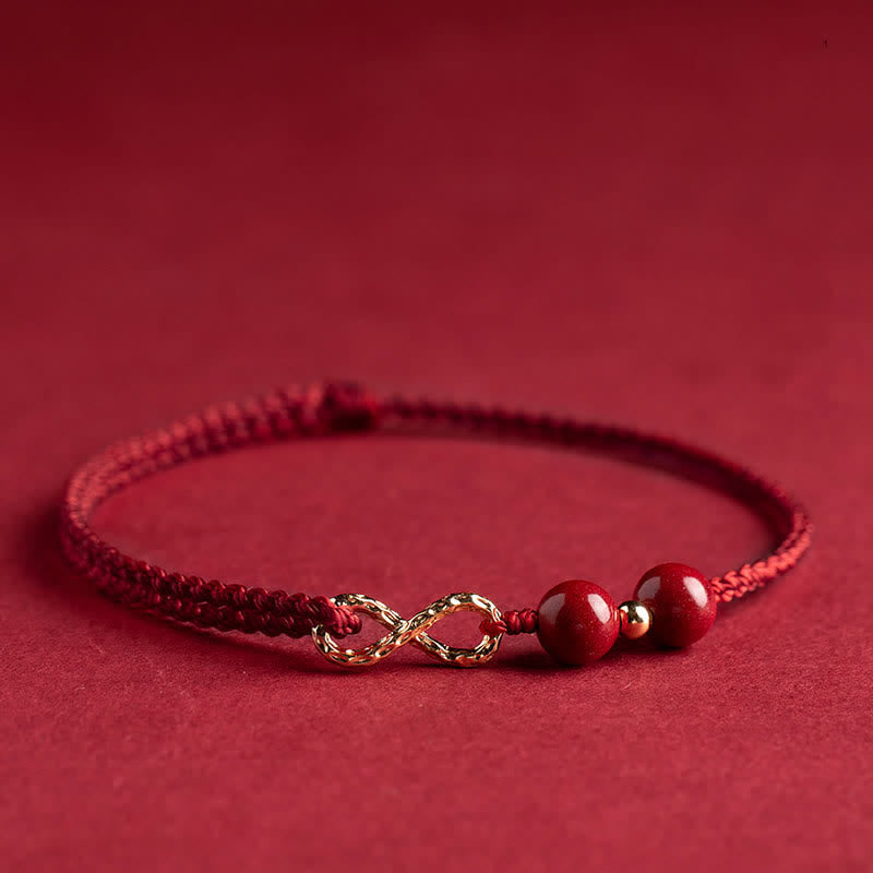 Buddha Stones Cinnabar Blessing Red String Golden Infinity Symbol Bracelet Anklet