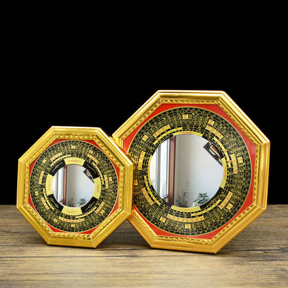 Buddha Stones Feng Shui Bagua Map Five-Emperor Coins Gourd Balance Living Room Energy Map Mirror