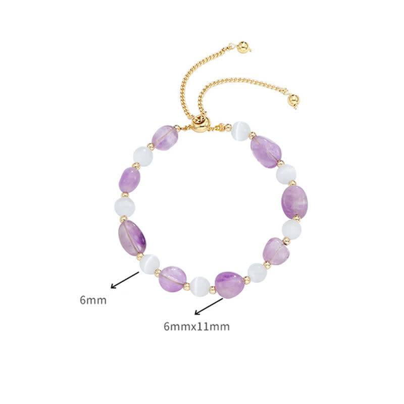 Buddha Stones Amethyst Pink Crystal Black Rutilated Quartz Spiritual Awareness Bracelet