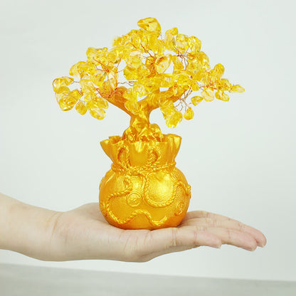 Buddha Stones Natural Citrine Money Tree Gemstone Ornament - Feng Shui for Prosperity