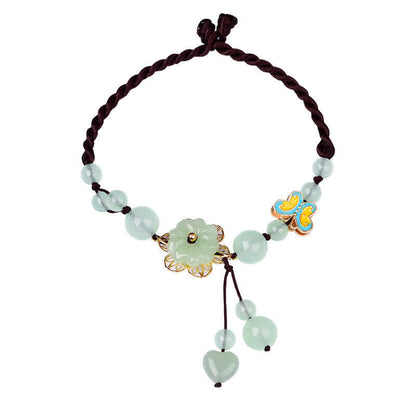 Buddha Stones Flower Jade Butterfly Luck Abundance Charm Anklet