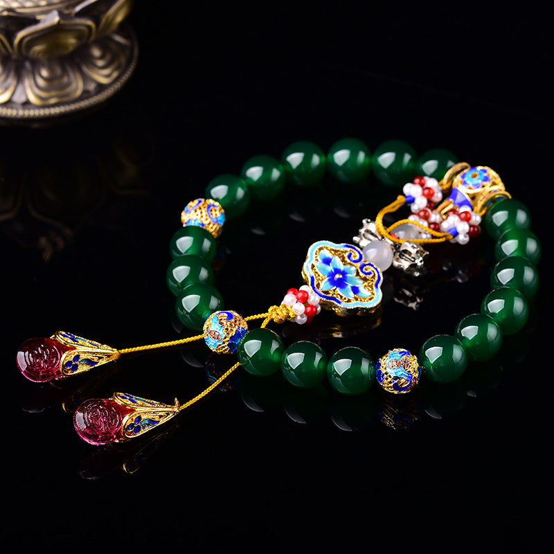 Buddha Stones Natural Green Agate Wrist Mala Success Charm Pocket Mala Car Decoration